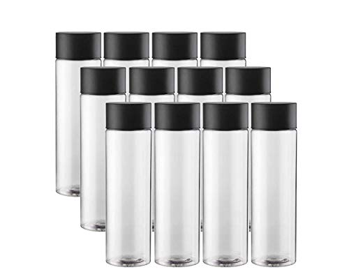 12-Pack Bulk Empty Plastic Reusable Juice /Water Bottles to work great as Smoothie Bottles with Black Lids Great for Sensory Crafts and Calming Bottles 400ml