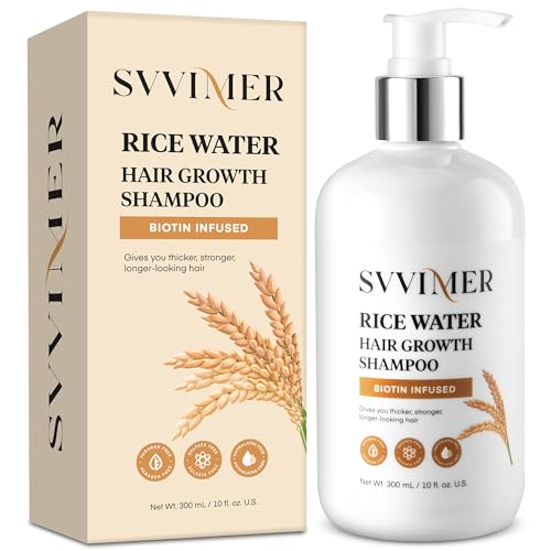 Svvimer Hair Growth Shampoo Biotin: Rice Water for Hair Growth - Natural Thickening Shampoo with Rosemary for Hair Loss and Thinning Hair - For All Hair Types 10 Fl Oz