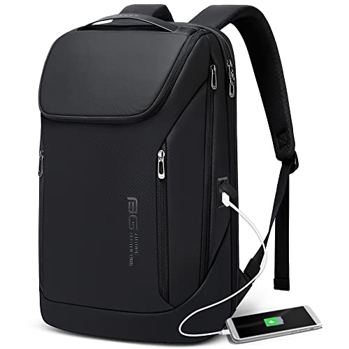 BANGE Business Smart Backpack Waterproof fit 15.6 Inch Laptop Backpack with USB Charging Port,Travel Durable Backpack (Black（two Pocket), Medium
