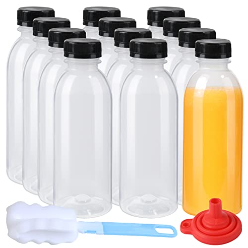 zmybcpack 12 Pack 16oz PP Heat-Resistant Plastic Juice Bottles With Caps-Plastic Smoothie Bottles-Reusable Bulk Beverage Containers with Lids For Juice, Beverage(Dishwasher Safe)