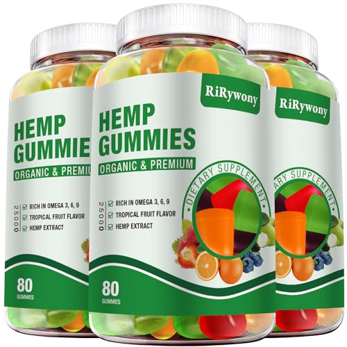 RiRywony Health Hemp Gummies (3 Packs), High Potency Edible Gummies Extra Strength Mood Focus Calm Organic Hemp Oil Extract Vegan Bear Gummy - 240 Counts Candy Made in USA
