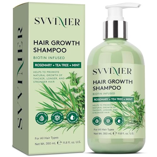 Svvimer Rosemary Hair Growth Shampoo: Thickening and Regrowth Formula for Men & Women - Rosemary Mint Strengthening Shampoo with Tea Tree Oil Bition - For Thinning Hair and Hair Loss 11.8 fl.oz