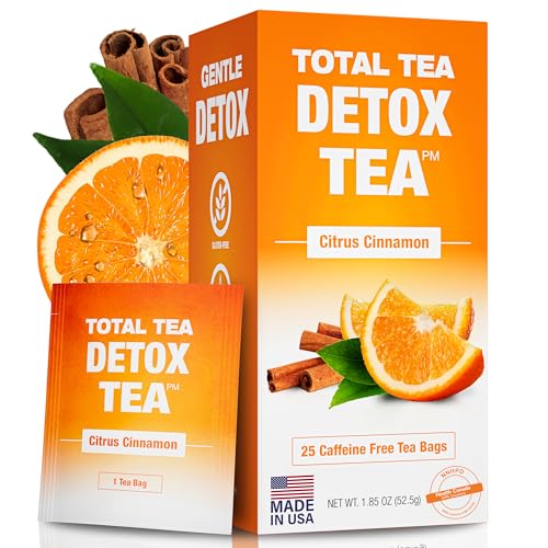 Total Tea SIimming Detox Tea Caffeine Free - 25 Day Detox Tea - Herbal Tea with Chamomile, Hibiscus Tea & Ginger Root for Colon Cleanse – Natural Citrus & Cinnamon Herbal Tea for Digestive Health