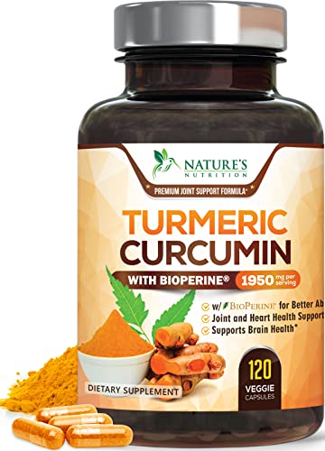 Turmeric Curcumin with BioPerine 95% Standardized Curcuminoids 1950mg - Black Pepper for Max Absorption, Joint Support, Nature's Tumeric Supplement, Vegan Herbal Extract, Non-GMO, 120 Capsules
