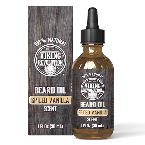 Viking Revolution Beard Oil for Men - All Natural Beard Oil with Argan Oil & Jojoba Oil Beard Conditioner and Softener - Strengthens Beards and Mustaches for Men (1 Pack, Spiced Vanilla)